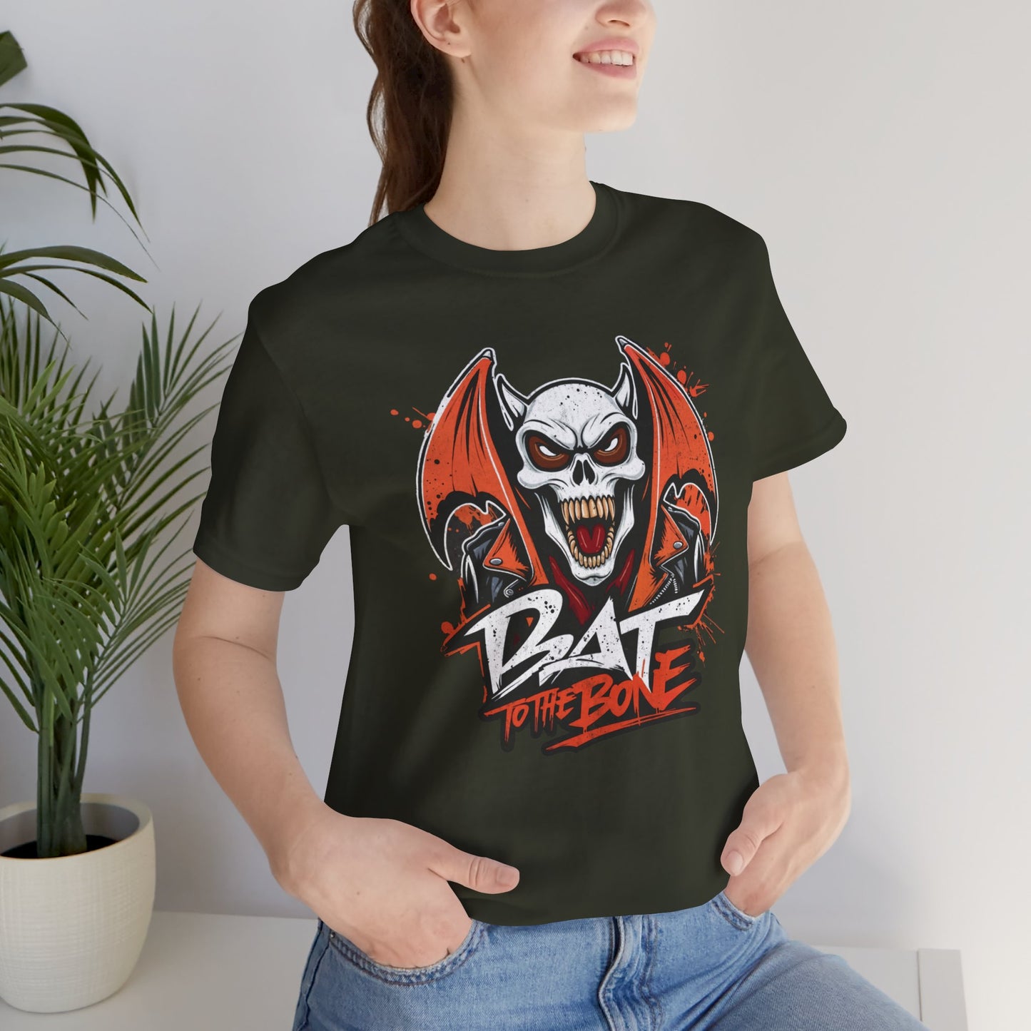 Bat To The Bone.  Halloween theme Unisex Jersey Short Sleeve Tee