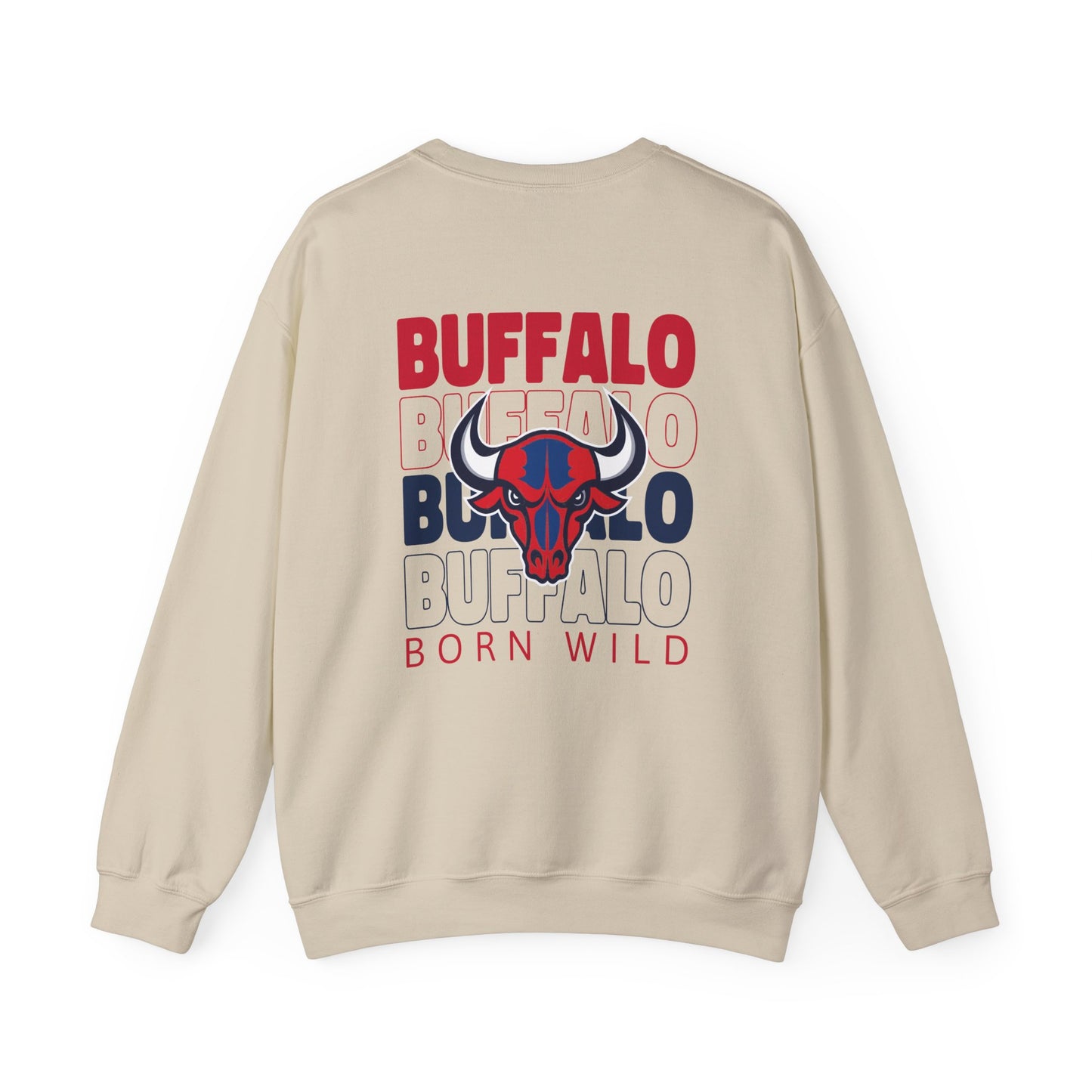 Born Wild, Buffalo Skull Unisex Crewneck Sweatshirt - Football Fans Nature Lovers Unique Gift