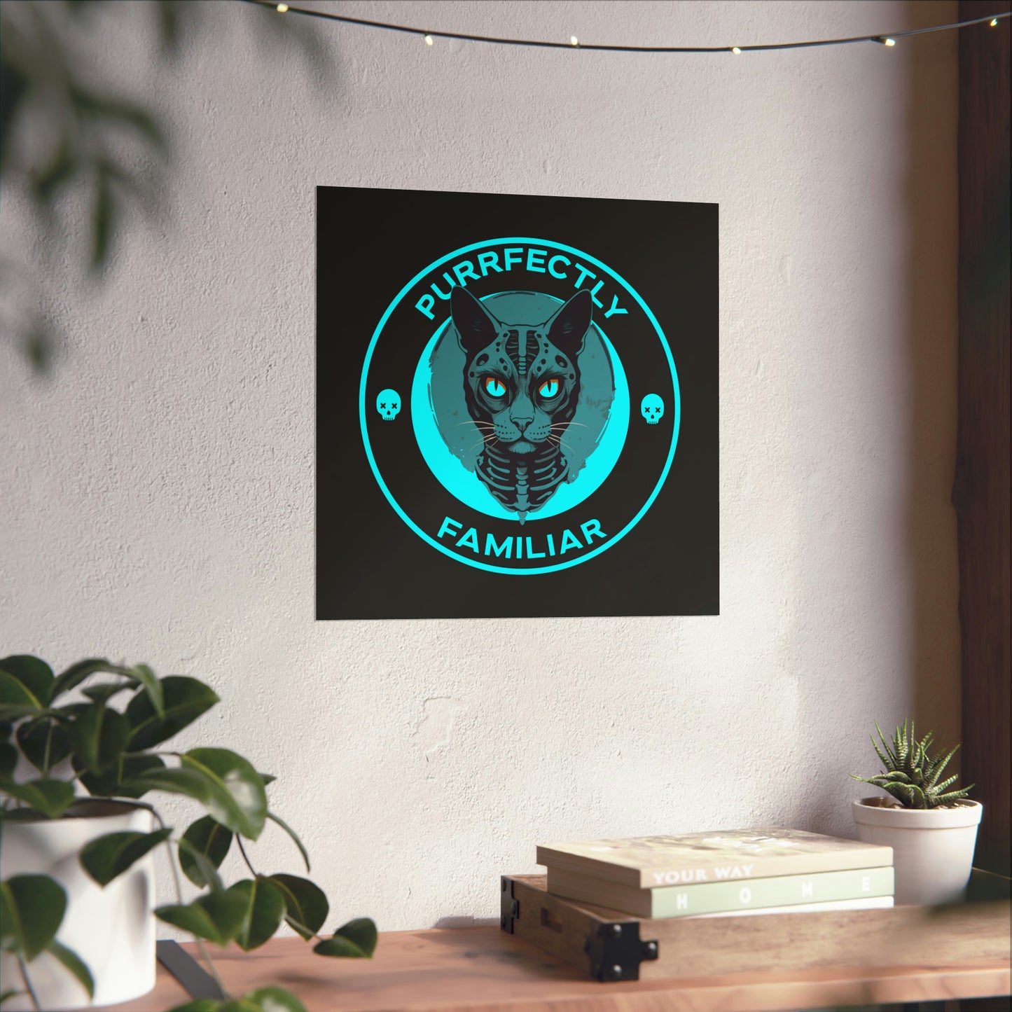 Purrfectly Familiar.  Skeleton Cat Design.  Matte Vertical Posters