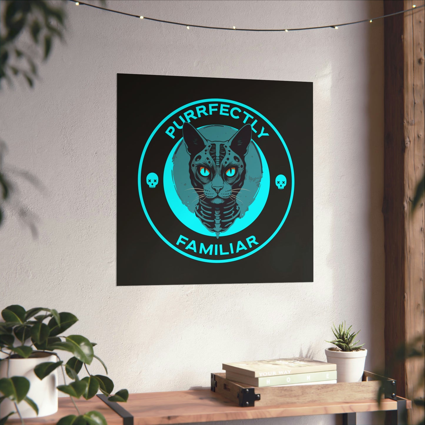 Purrfectly Familiar.  Skeleton Cat Design.  Matte Vertical Posters