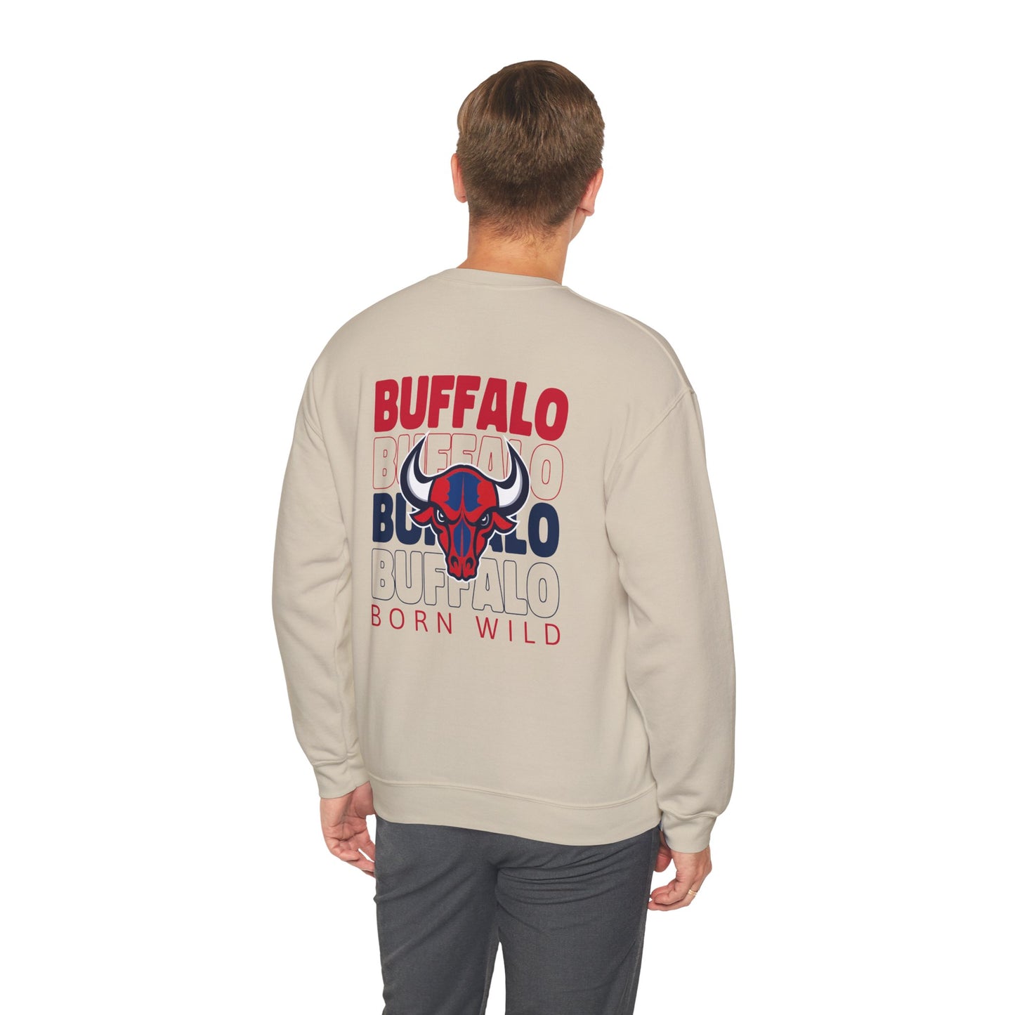 Born Wild, Buffalo Skull Unisex Crewneck Sweatshirt - Football Fans Nature Lovers Unique Gift