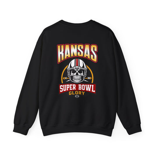 Football Skull Crewneck Sweatshirt - Kansas Super Bowl Glory Design