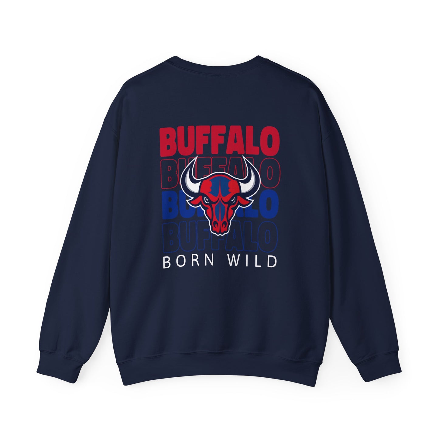 Born Wild, Buffalo Skull Unisex Crewneck Sweatshirt - Football Fans Nature Lovers Unique Gift