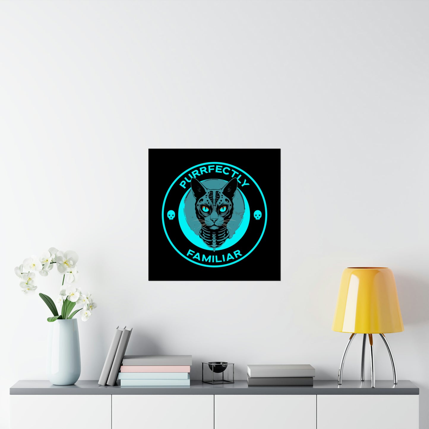 Purrfectly Familiar.  Skeleton Cat Design.  Matte Vertical Posters