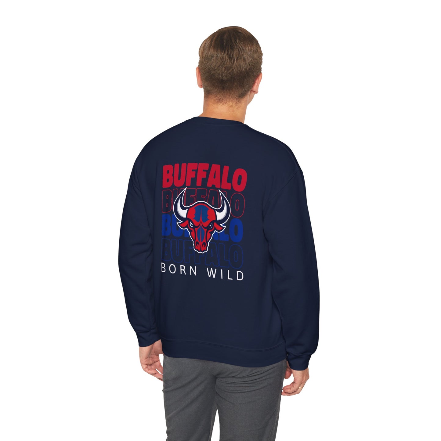 Born Wild, Buffalo Skull Unisex Crewneck Sweatshirt - Football Fans Nature Lovers Unique Gift