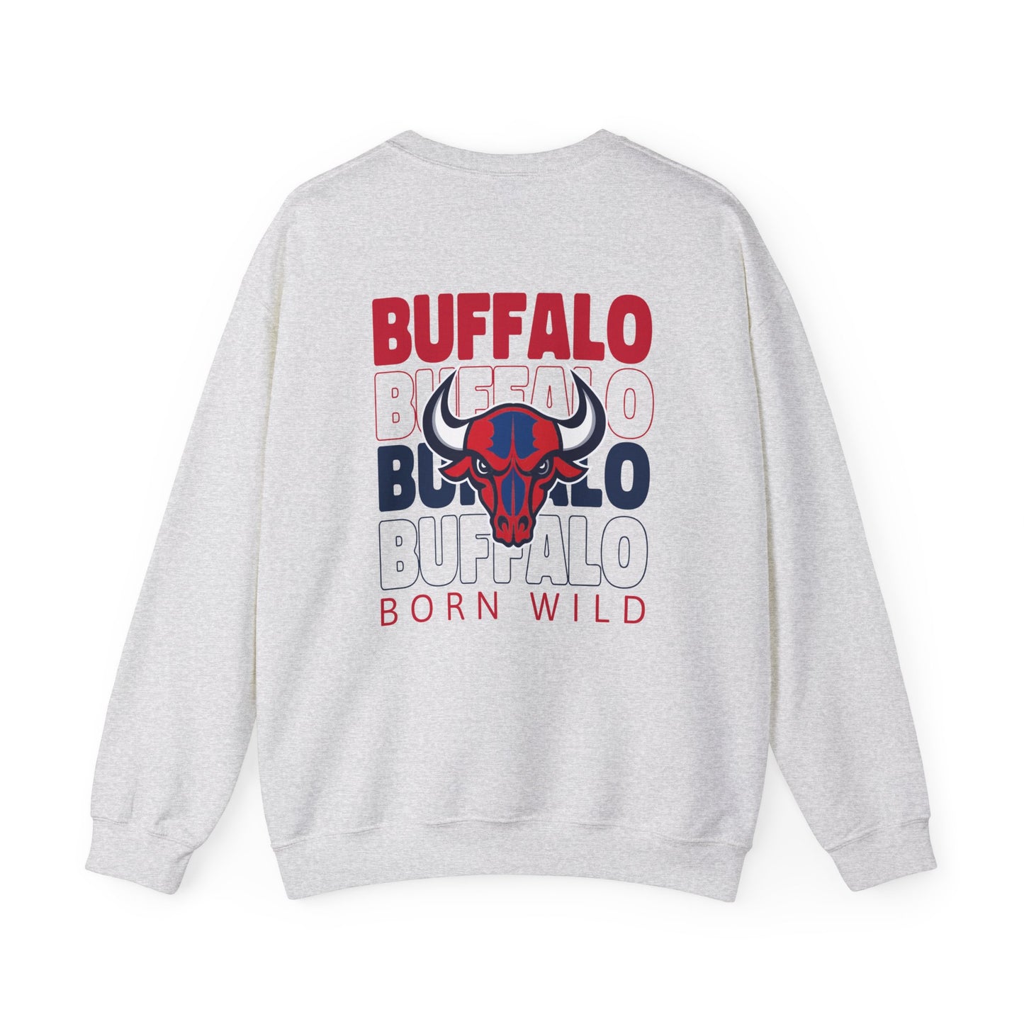 Born Wild, Buffalo Skull Unisex Crewneck Sweatshirt - Football Fans Nature Lovers Unique Gift