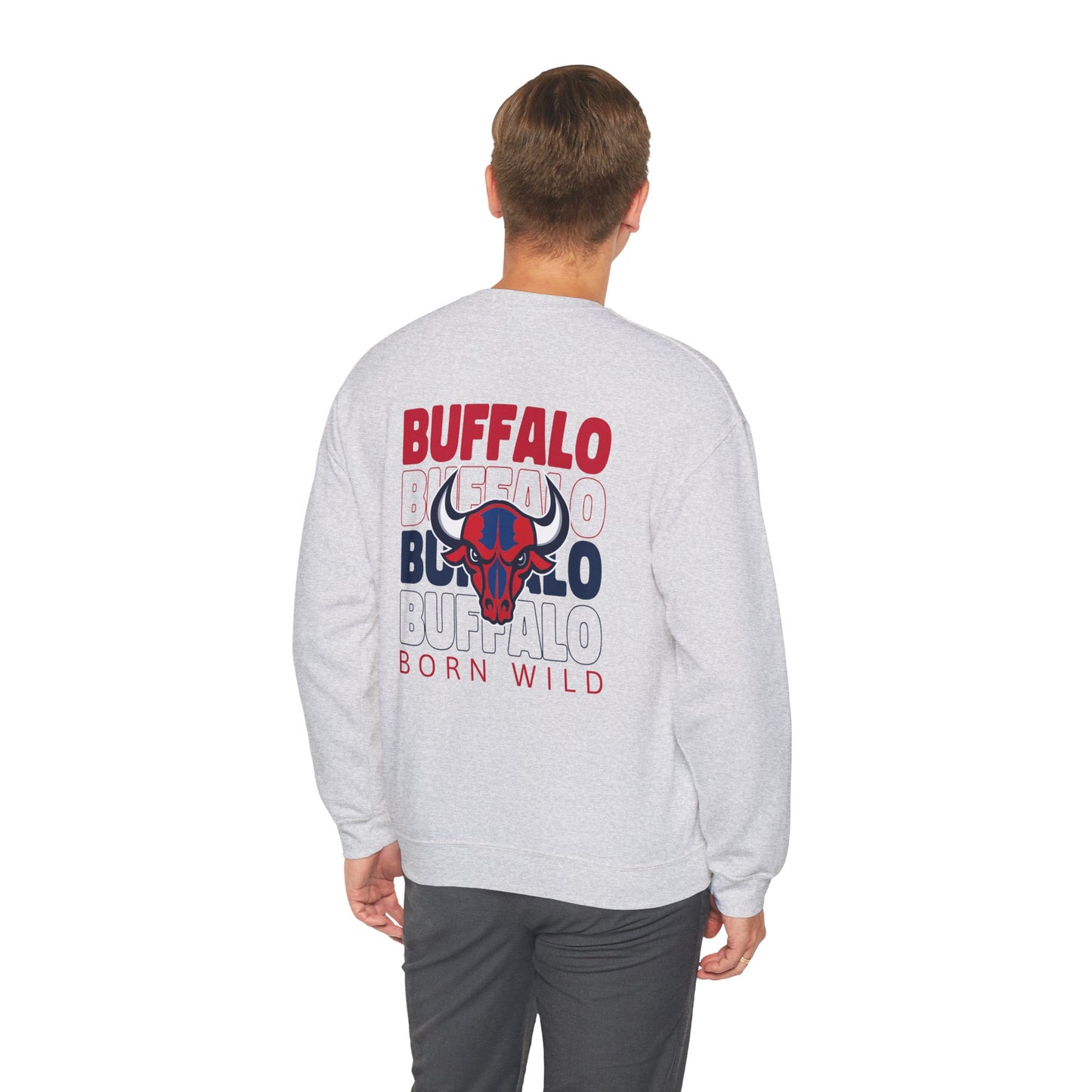 Born Wild, Buffalo Skull Unisex Crewneck Sweatshirt - Football Fans Nature Lovers Unique Gift