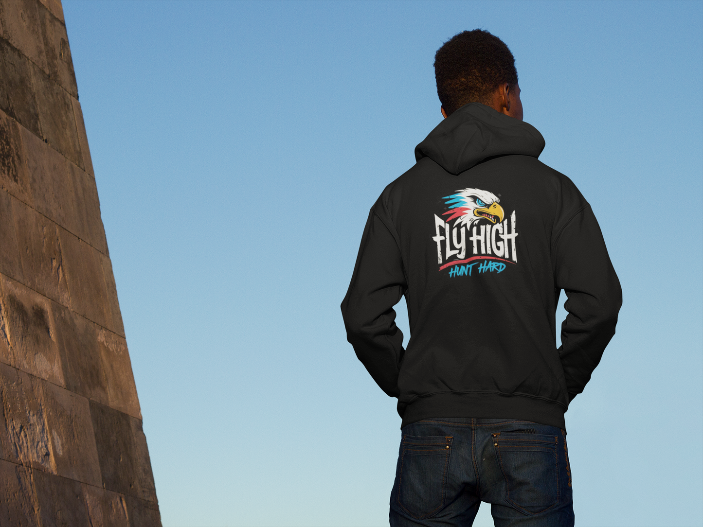 Fly High Hunt Hard Eagle Vintage Distressed Hoodie