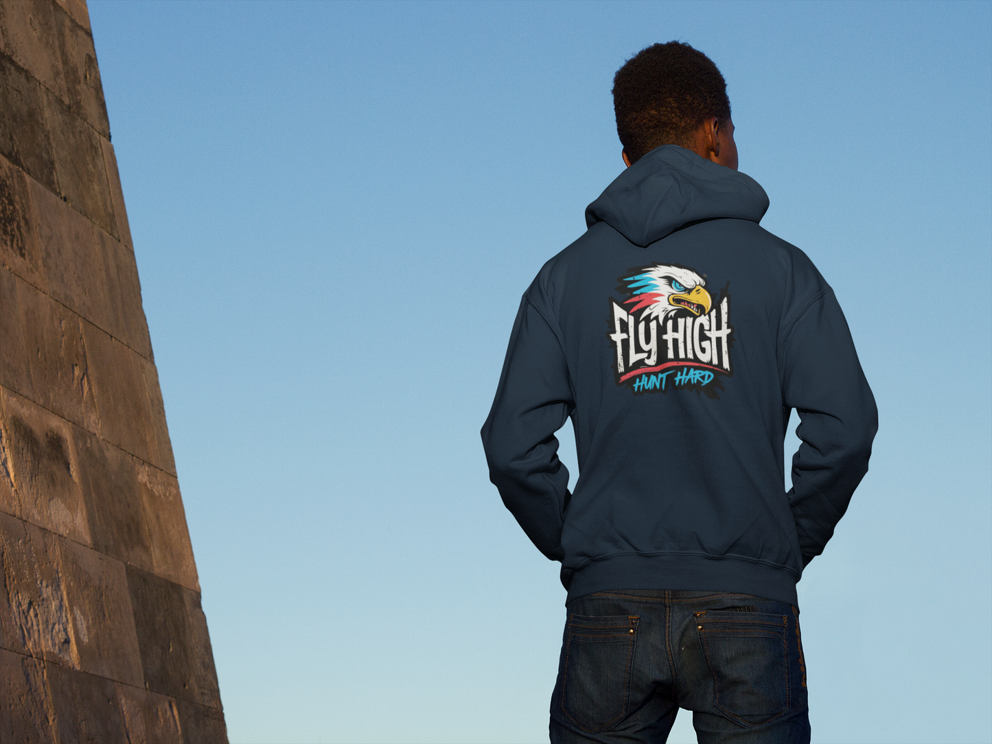 Fly High Hunt Hard Eagle Vintage Distressed Hoodie