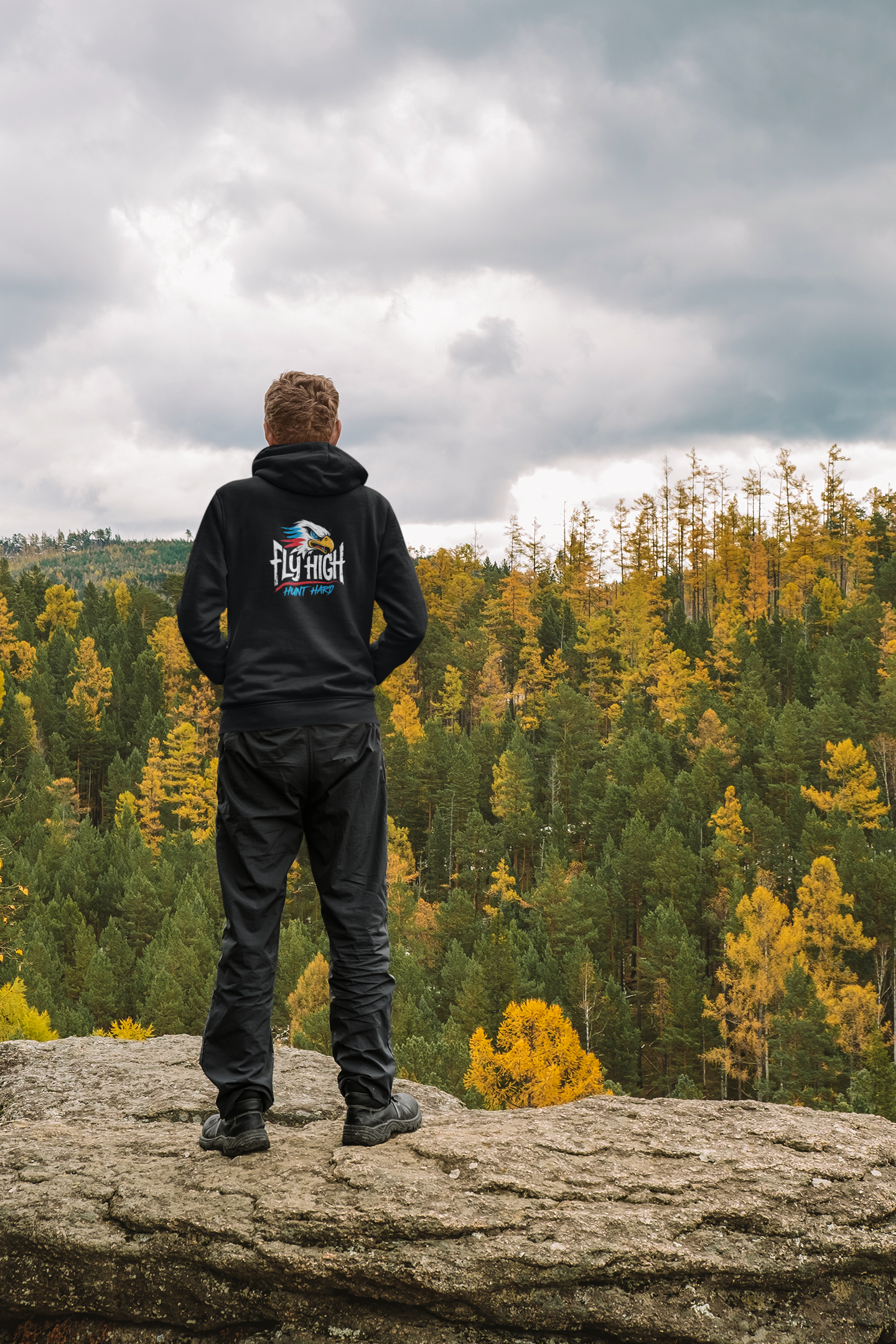 Fly High Hunt Hard Eagle Vintage Distressed Hoodie