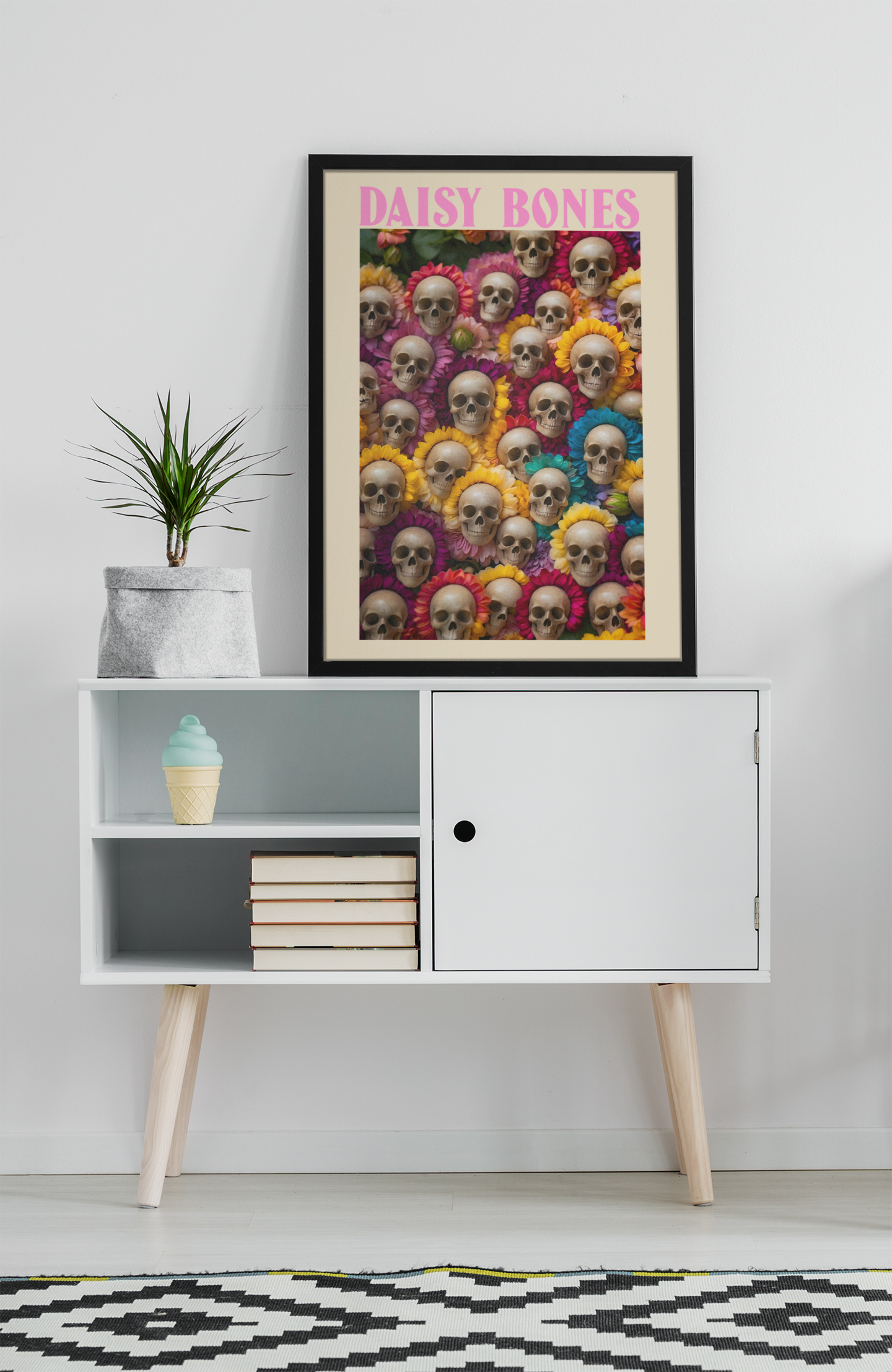 Daisy Bones.  Floral Skeleton Art.  Matte Vertical Poster