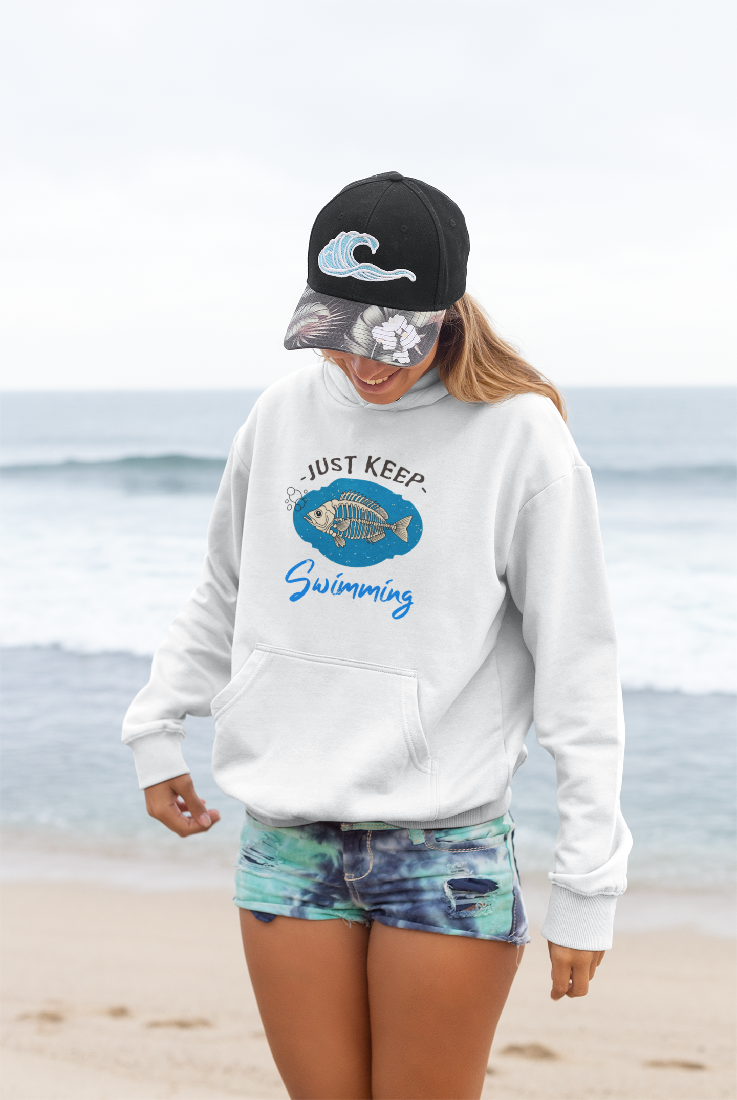 Skeleton Fish Hoodie - Just Keep Swimming Mental Health