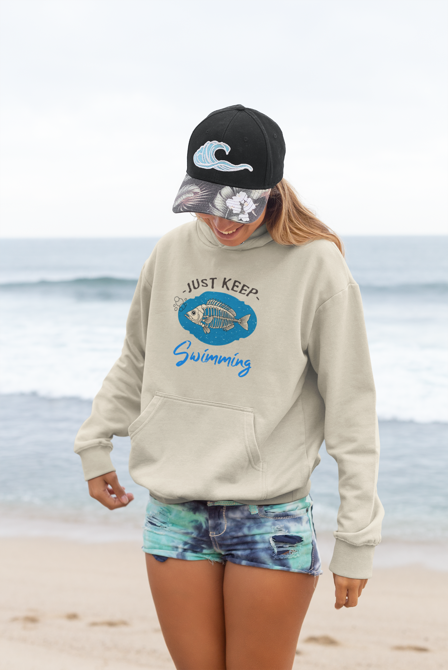 Skeleton Fish Hoodie - Just Keep Swimming Mental Health