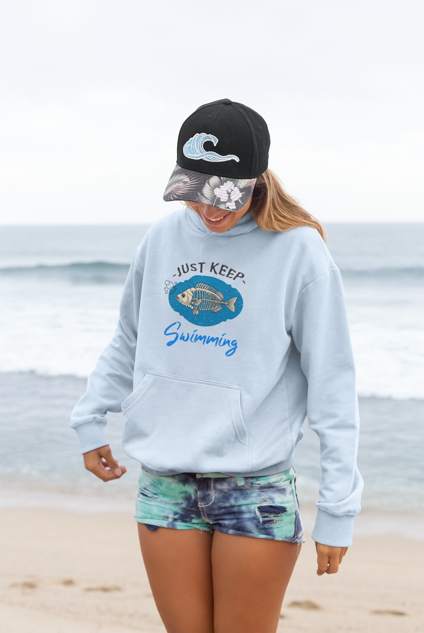 Skeleton Fish Hoodie - Just Keep Swimming Mental Health